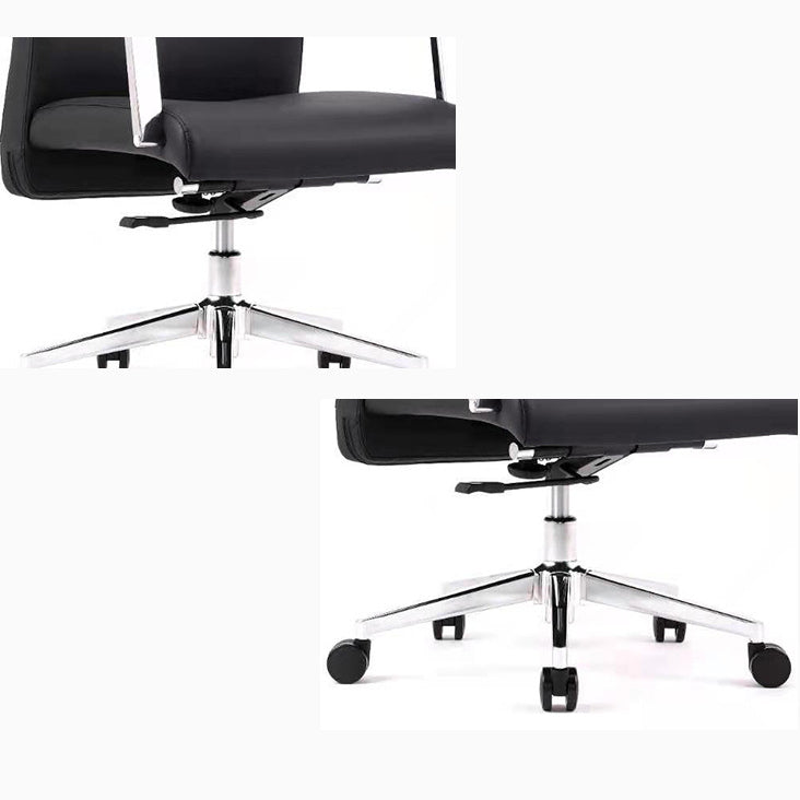 Contemporary Arm Chair Fixed Arms Wheels Black Leather High Back Chair Clearhalo 'furn' 'furn_office_chair' 'Furniture' 'Office Chairs' 'Office Furniture' 'office_chair' 5972248