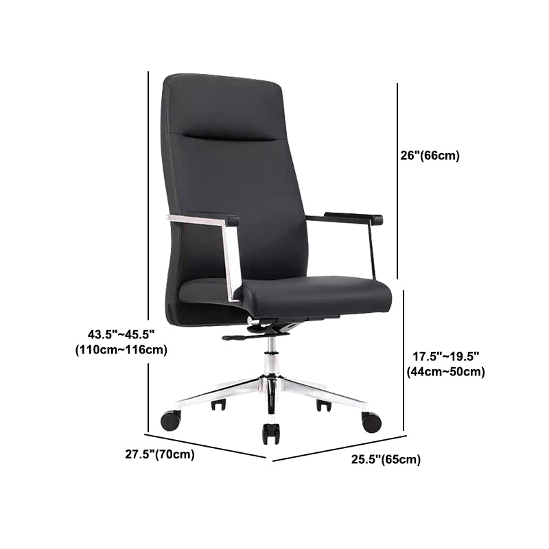 Contemporary Arm Chair Fixed Arms Wheels Black Leather High Back Chair Clearhalo 'furn' 'furn_office_chair' 'Furniture' 'Office Chairs' 'Office Furniture' 'office_chair' 5972249