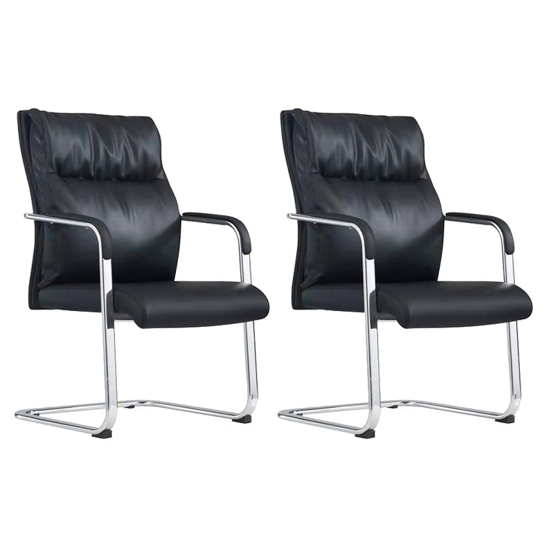 Fauteuil contemporain à accoudoirs fixes sans roues, chaise à dossier haut en cuir noir