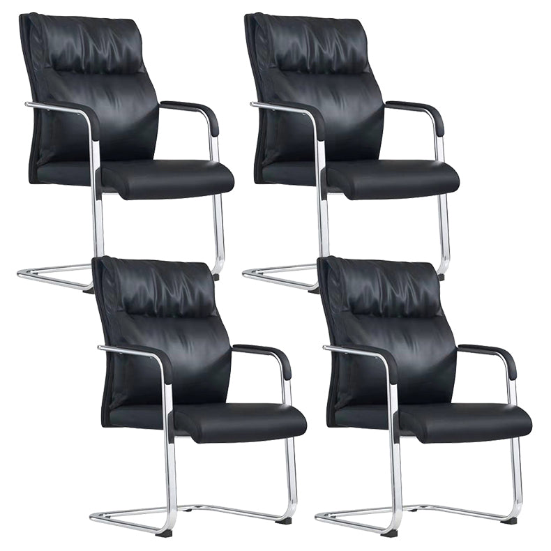 Fauteuil contemporain à accoudoirs fixes sans roues, chaise à dossier haut en cuir noir