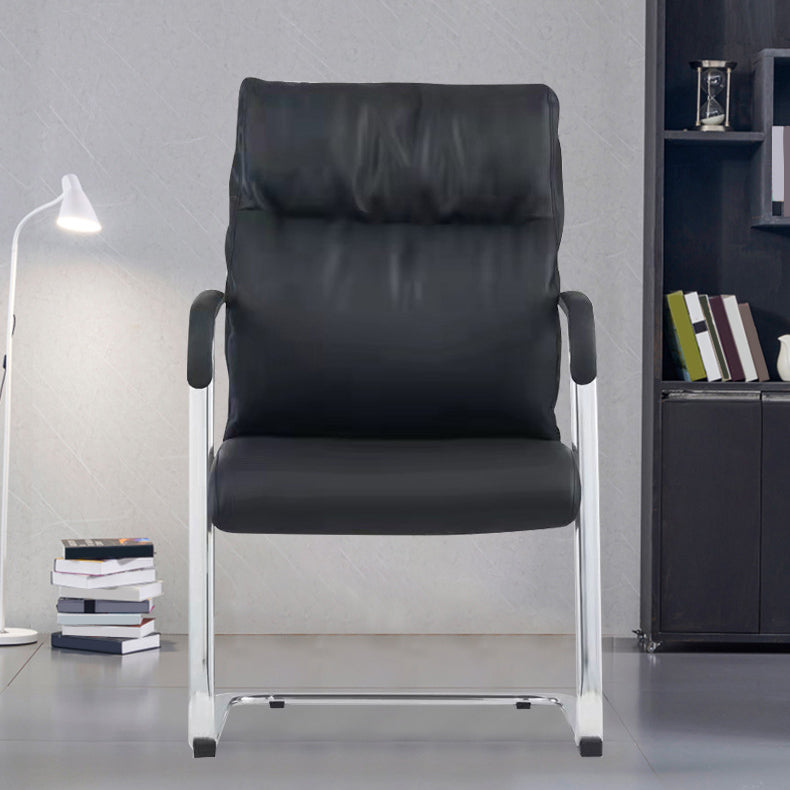 Fauteuil contemporain à accoudoirs fixes sans roues, chaise à dossier haut en cuir noir