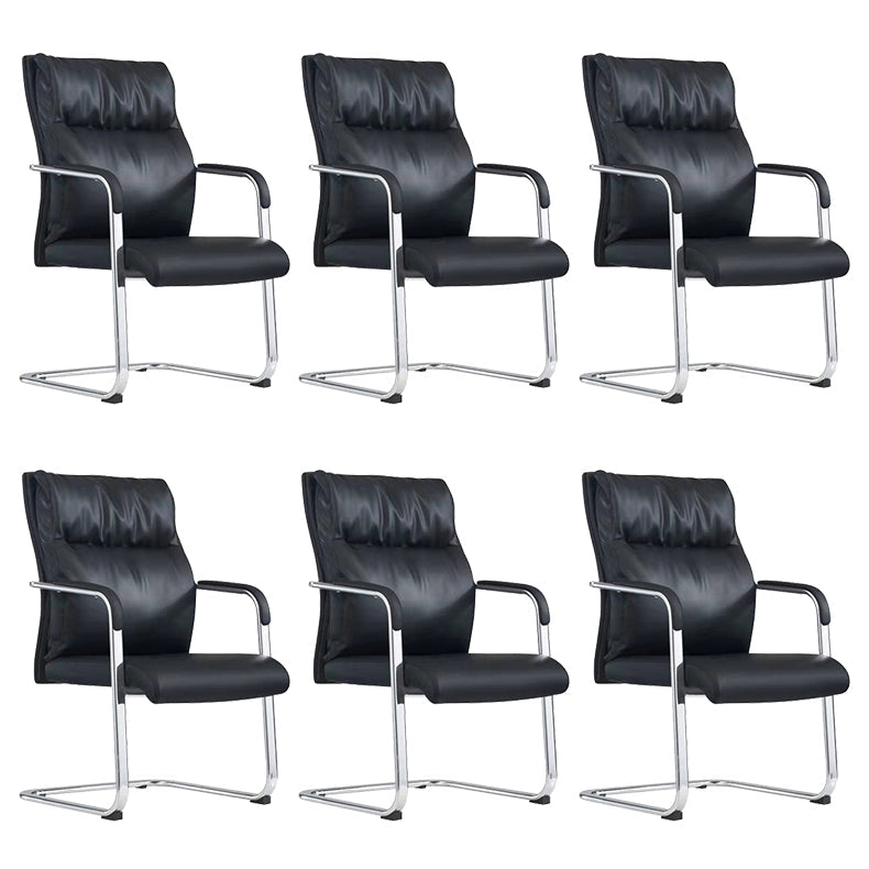 Fauteuil contemporain à accoudoirs fixes sans roues, chaise à dossier haut en cuir noir