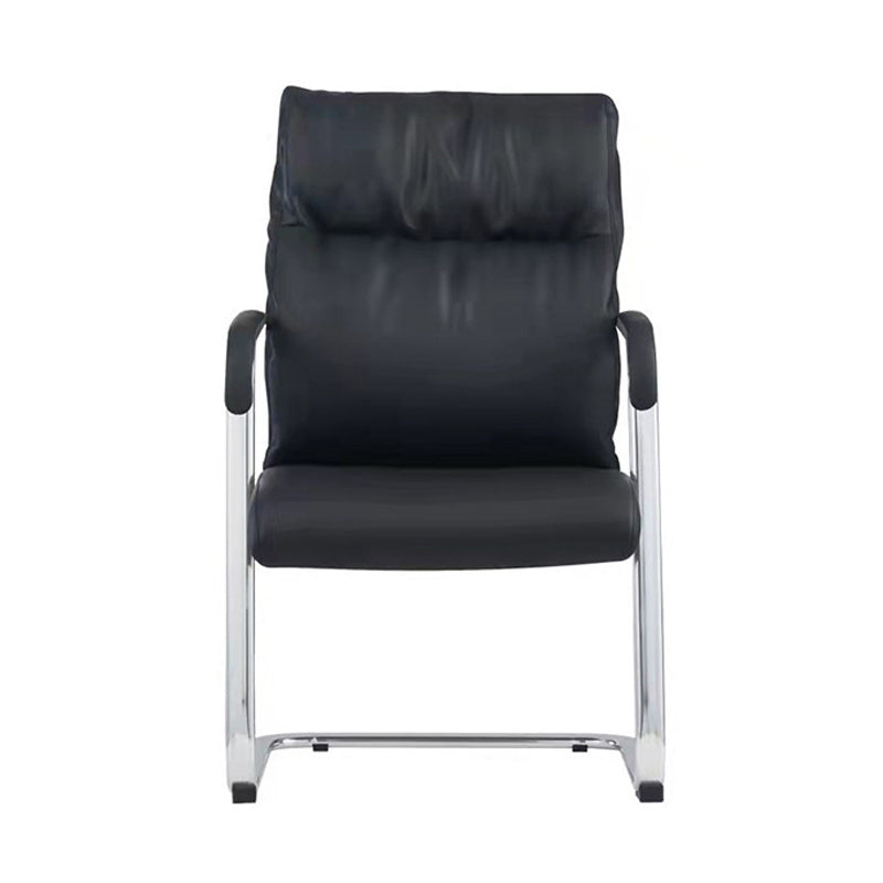 Fauteuil contemporain à accoudoirs fixes sans roues, chaise à dossier haut en cuir noir