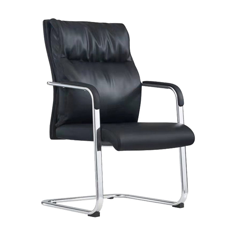 Fauteuil contemporain à accoudoirs fixes sans roues, chaise à dossier haut en cuir noir
