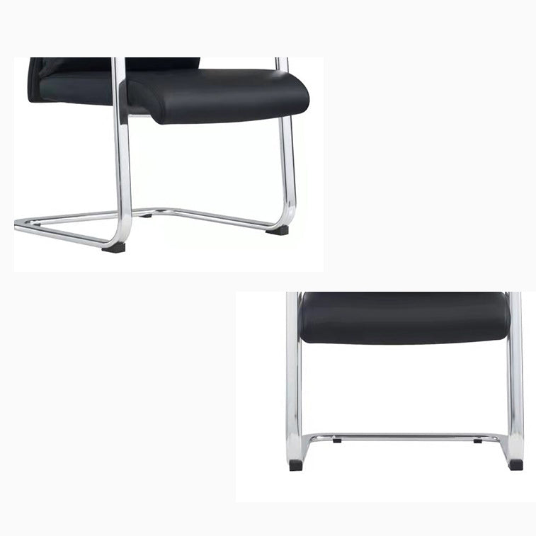 Fauteuil contemporain à accoudoirs fixes sans roues, chaise à dossier haut en cuir noir