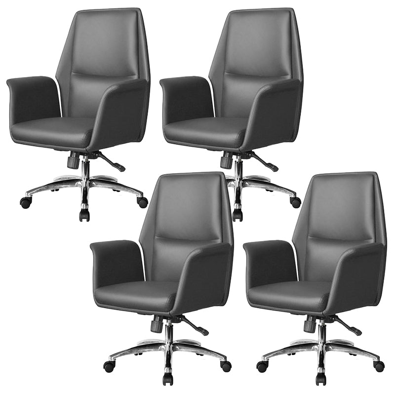 Contemporary Faux Leather Adjustable Chair Conference Swivel Chair Black 4 Piece Set Mid-Back (14-22 in.) Clearhalo 'furn' 'furn_office_chair' 'Furniture' 'Office Chairs' 'Office Furniture' 'office_chair' 5972470