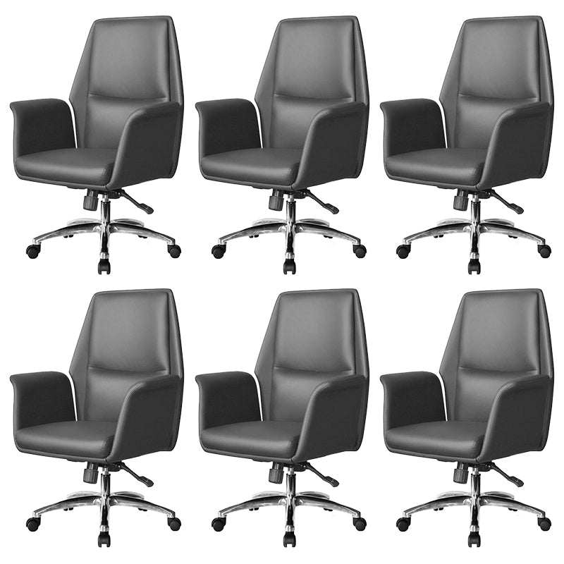 Contemporary Faux Leather Adjustable Chair Conference Swivel Chair Black 6 Piece Set Mid-Back (14-22 in.) Clearhalo 'furn' 'furn_office_chair' 'Furniture' 'Office Chairs' 'Office Furniture' 'office_chair' 5972472