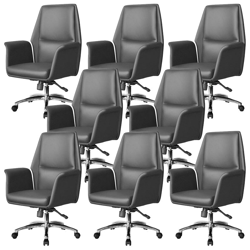 Contemporary Faux Leather Adjustable Chair Conference Swivel Chair Black 8 Piece Set Mid-Back (14-22 in.) Clearhalo 'furn' 'furn_office_chair' 'Furniture' 'Office Chairs' 'Office Furniture' 'office_chair' 5972474