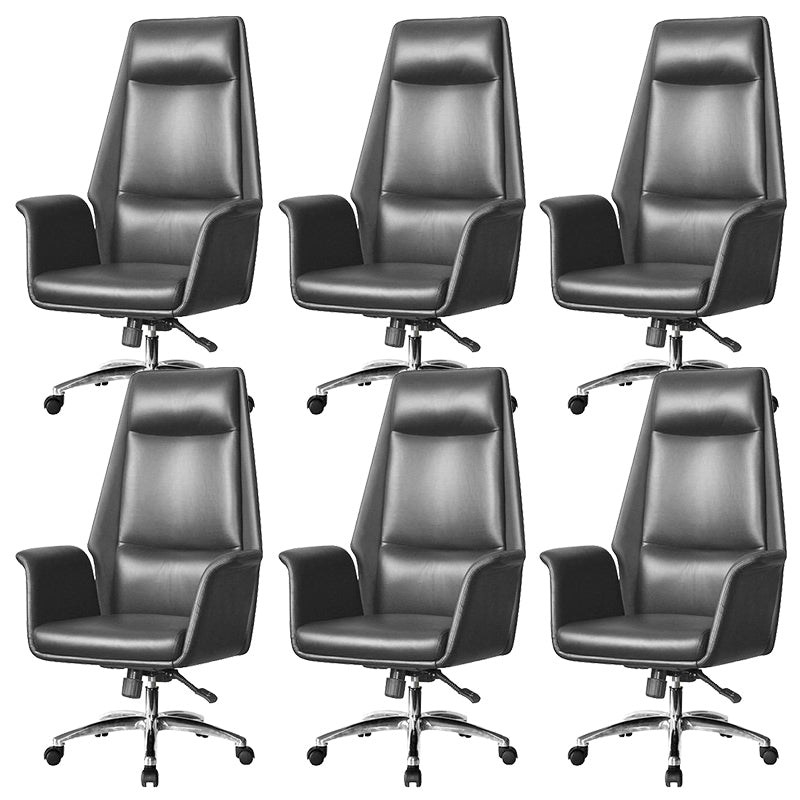 Contemporary Faux Leather Adjustable Chair Conference Swivel Chair Black 6 Piece Set High-Back (Over 22 in.) Clearhalo 'furn' 'furn_office_chair' 'Furniture' 'Office Chairs' 'Office Furniture' 'office_chair' 5972481