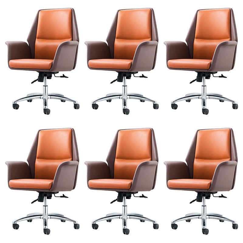 Contemporary Faux Leather Adjustable Chair Conference Swivel Chair Orange 6 Piece Set Mid-Back (14-22 in.) Clearhalo 'furn' 'furn_office_chair' 'Furniture' 'Office Chairs' 'Office Furniture' 'office_chair' 5972487
