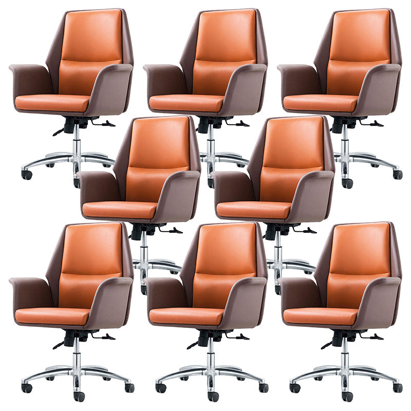 Contemporary Faux Leather Adjustable Chair Conference Swivel Chair Orange 8 Piece Set Mid-Back (14-22 in.) Clearhalo 'furn' 'furn_office_chair' 'Furniture' 'Office Chairs' 'Office Furniture' 'office_chair' 5972488