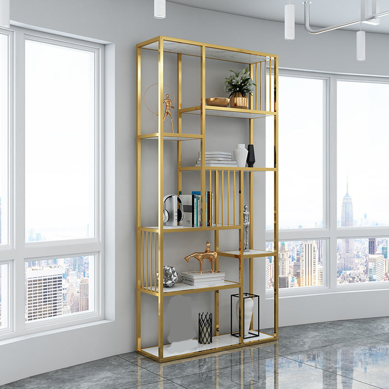 Gold Vertical Open Bookcase Glam Etagere Metal Book Shelf for Bedroom