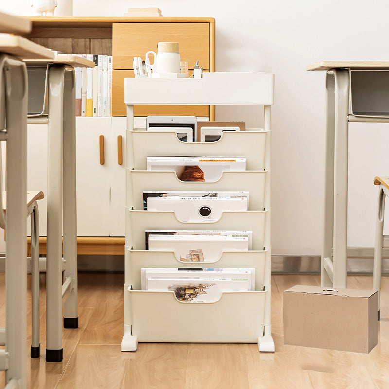 Contemporary Plastic/Acrylic Book Shelf Closed Back Bookcase 15.9"L x 8.1"W x 27.8"H Off-White Clearhalo 'Bookcases' 'furn' 'furn_bookcases' 'Furniture' 'Office Furniture' 5972805