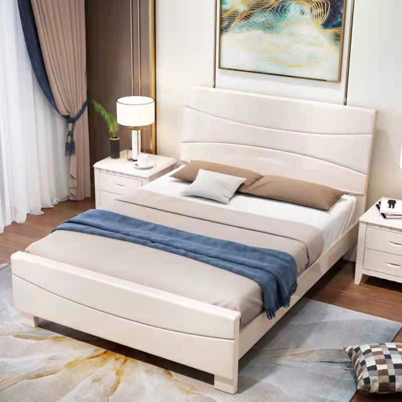Traditional Panel Rectangular with Headboard Pine Wood Panel Bed White Clearhalo 'Bedroom Furniture' 'Beds' 'furn' 'furn_beds' 'Furniture' 5973035