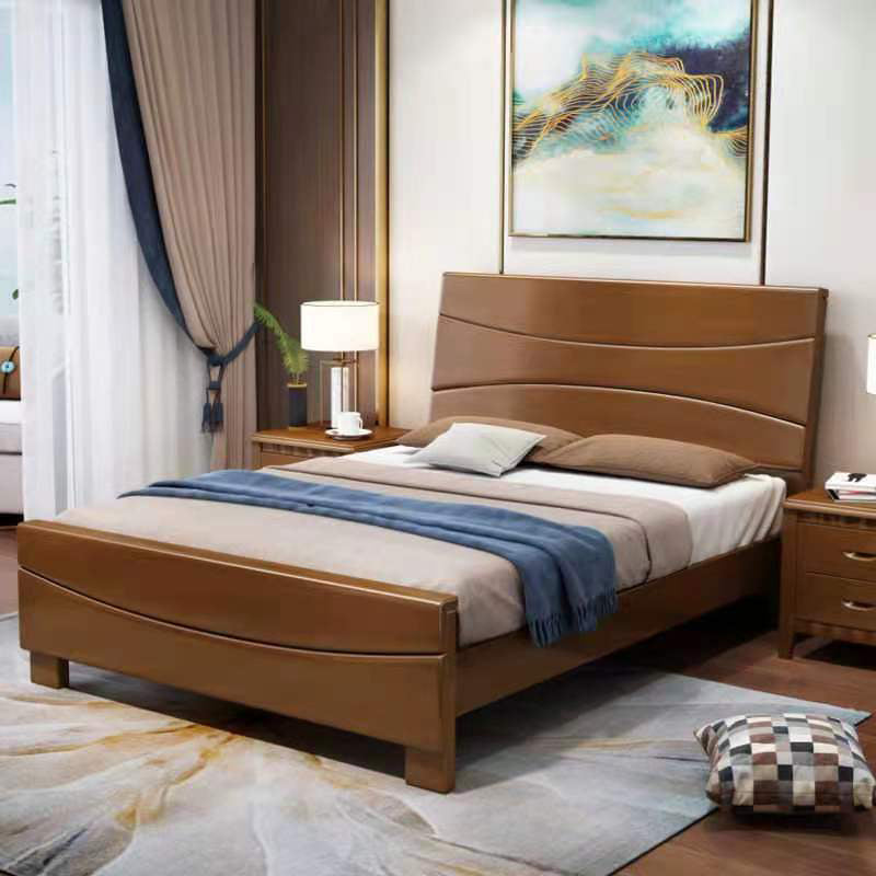 Traditional Panel Rectangular with Headboard Pine Wood Panel Bed Walnut Clearhalo 'Bedroom Furniture' 'Beds' 'furn' 'furn_beds' 'Furniture' 5973038