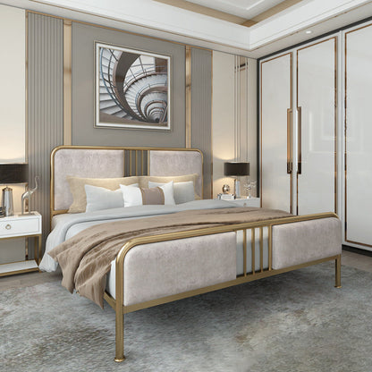 Contemporary Metal Upholstered Headboard Rectangular Panel Bed Full Clearhalo 'Bedroom Furniture' 'Beds' 'furn' 'furn_beds' 'Furniture' 5973101