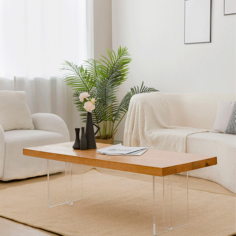 ナチュラルソリッドウッドとアクリルコーヒーカクテルテーブル-15.75 "H