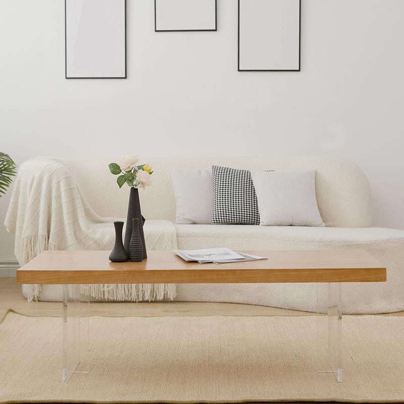 ナチュラルソリッドウッドとアクリルコーヒーカクテルテーブル-15.75 "H