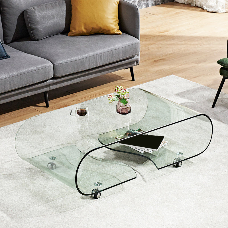Modern Style Glass Top Coffee Cocktail Table with Storage Shelf Clear Clearhalo 'Coffee & Accent Tables' 'Coffee Tables' 'coffee_tables' 'furn' 'furn_coffee_tables' 'Furniture' 'Living Room Furniture' 5973621