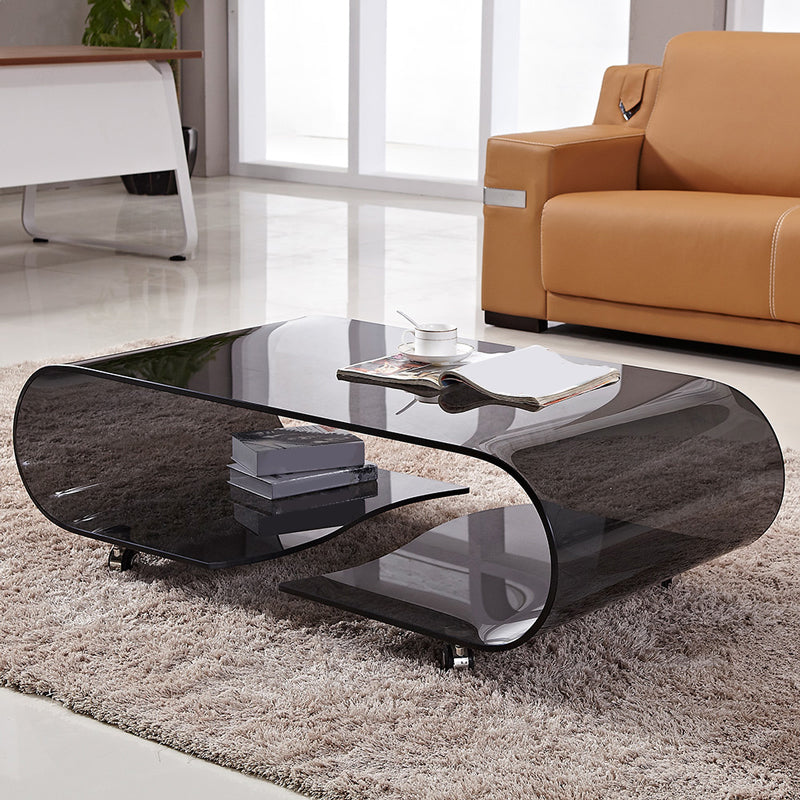 Modern Style Glass Top Coffee Cocktail Table with Storage Shelf Black Clearhalo 'Coffee & Accent Tables' 'Coffee Tables' 'coffee_tables' 'furn' 'furn_coffee_tables' 'Furniture' 'Living Room Furniture' 5973622