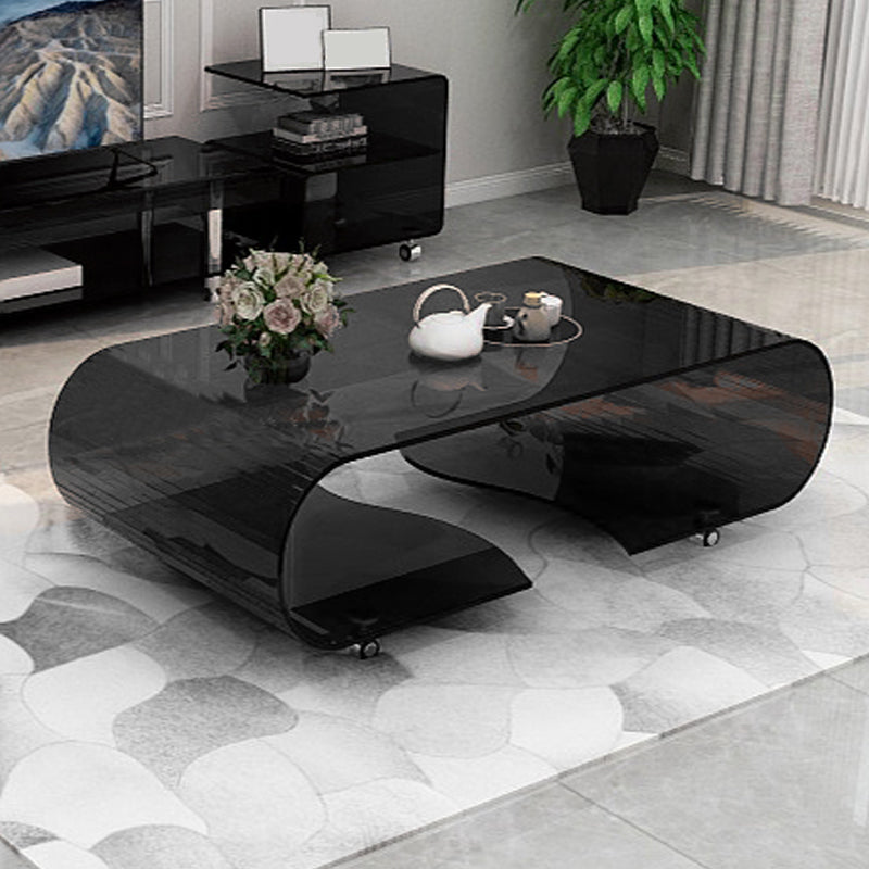 Modern Style Glass Top Coffee Cocktail Table with Storage Shelf Clearhalo 'Coffee & Accent Tables' 'Coffee Tables' 'coffee_tables' 'furn' 'furn_coffee_tables' 'Furniture' 'Living Room Furniture' 5973623