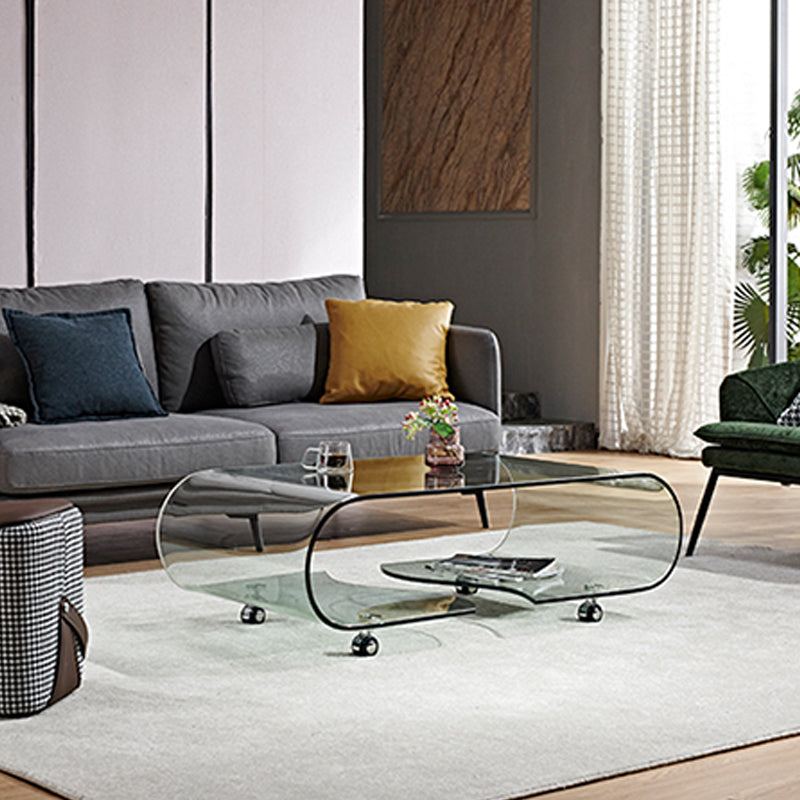 Modern Style Glass Top Coffee Cocktail Table with Storage Shelf Clearhalo 'Coffee & Accent Tables' 'Coffee Tables' 'coffee_tables' 'furn' 'furn_coffee_tables' 'Furniture' 'Living Room Furniture' 5973624