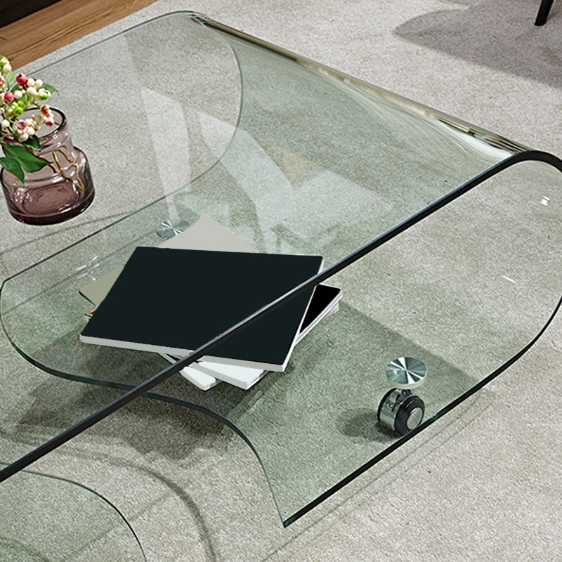 Modern Style Glass Top Coffee Cocktail Table with Storage Shelf Clearhalo 'Coffee & Accent Tables' 'Coffee Tables' 'coffee_tables' 'furn' 'furn_coffee_tables' 'Furniture' 'Living Room Furniture' 5973630