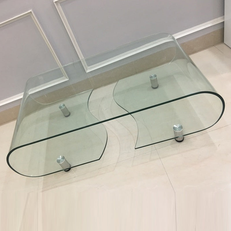 Modern Style Glass Top Coffee Cocktail Table with Storage Shelf 47"L x 25.5"W x 16"H Clear Clearhalo 'Coffee & Accent Tables' 'Coffee Tables' 'coffee_tables' 'furn' 'furn_coffee_tables' 'Furniture' 'Living Room Furniture' 5973632