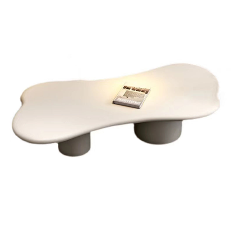 Scandinavian Cream Wood Coffee Table 2 Legs Irregular Cocktail Table Off-White Clearhalo 'Coffee & Accent Tables' 'Coffee Tables' 'coffee_tables' 'furn' 'furn_coffee_tables' 'Furniture' 'Living Room Furniture' 5973663