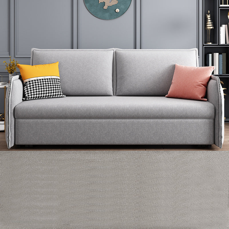Microfiber Contemporary Sofa Convertible Grey Sofa Bed with Square Arm