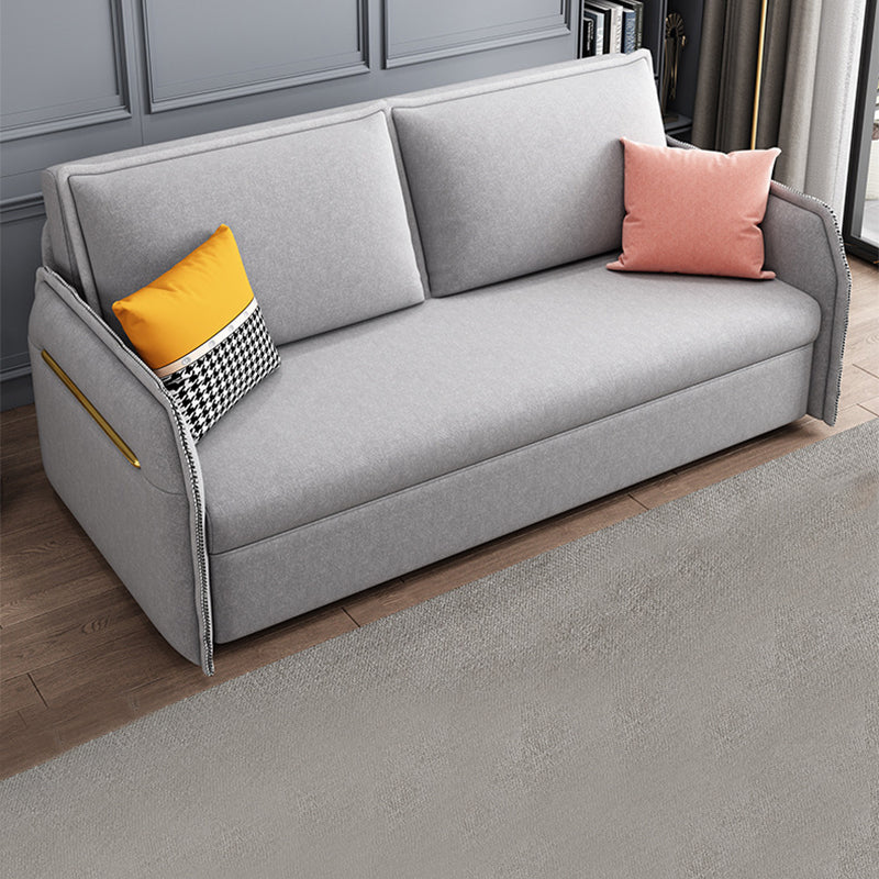 Microfiber Contemporary Sofa Convertible Grey Sofa Bed with Square Arm