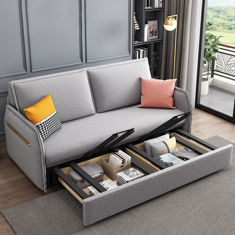 Microfiber Contemporary Sofa Convertible Grey Sofa Bed with Square Arm