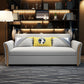 Linen Slipcovered Sofa Convertible Flared Arm Sofa Bed in Grey