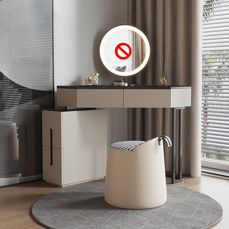 Modern Glass Corner Vanity Table Set 29.53" D 4-Drawer Makeup Vanity Table Makeup Vanity & Stools Clearhalo 'Bedroom Furniture' 'furn' 'furn_makeup_vanities' 'Furniture' 'Makeup Vanities' 'makeup_vanities' 5973909