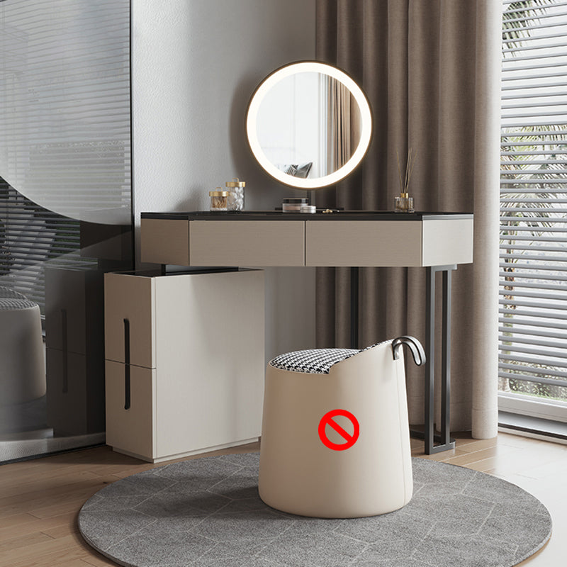 Modern Glass Corner Vanity Table Set 29.53" D 4-Drawer Makeup Vanity Table Makeup Vanity & Mirror Clearhalo 'Bedroom Furniture' 'furn' 'furn_makeup_vanities' 'Furniture' 'Makeup Vanities' 'makeup_vanities' 5973910