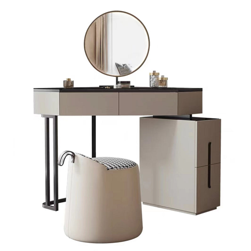 Modern Glass Corner Vanity Table Set 29.53" D 4-Drawer Makeup Vanity Table Clearhalo 'Bedroom Furniture' 'furn' 'furn_makeup_vanities' 'Furniture' 'Makeup Vanities' 'makeup_vanities' 5973914