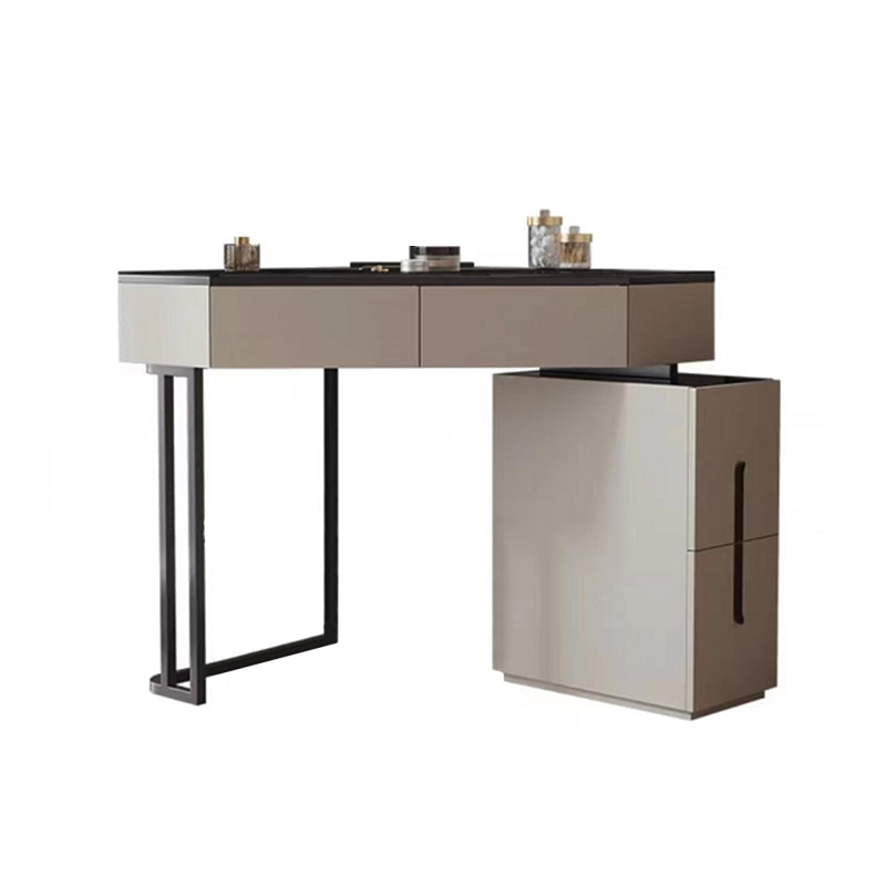 Modern Glass Corner Vanity Table Set 29.53" D 4-Drawer Makeup Vanity Table Clearhalo 'Bedroom Furniture' 'furn' 'furn_makeup_vanities' 'Furniture' 'Makeup Vanities' 'makeup_vanities' 5973919