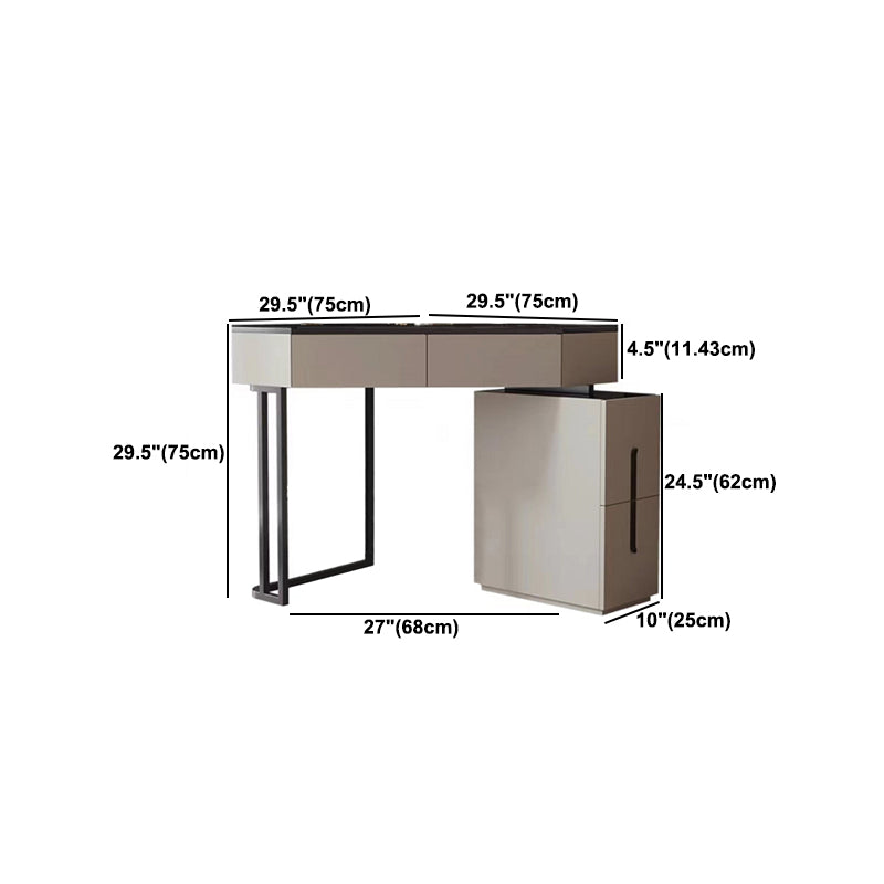 Modern Glass Corner Vanity Table Set 29.53" D 4-Drawer Makeup Vanity Table Clearhalo 'Bedroom Furniture' 'furn' 'furn_makeup_vanities' 'Furniture' 'Makeup Vanities' 'makeup_vanities' 5973924