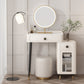 Contemporary Stone Vanity Dressing Table Set with Stool in White of 29.53" H