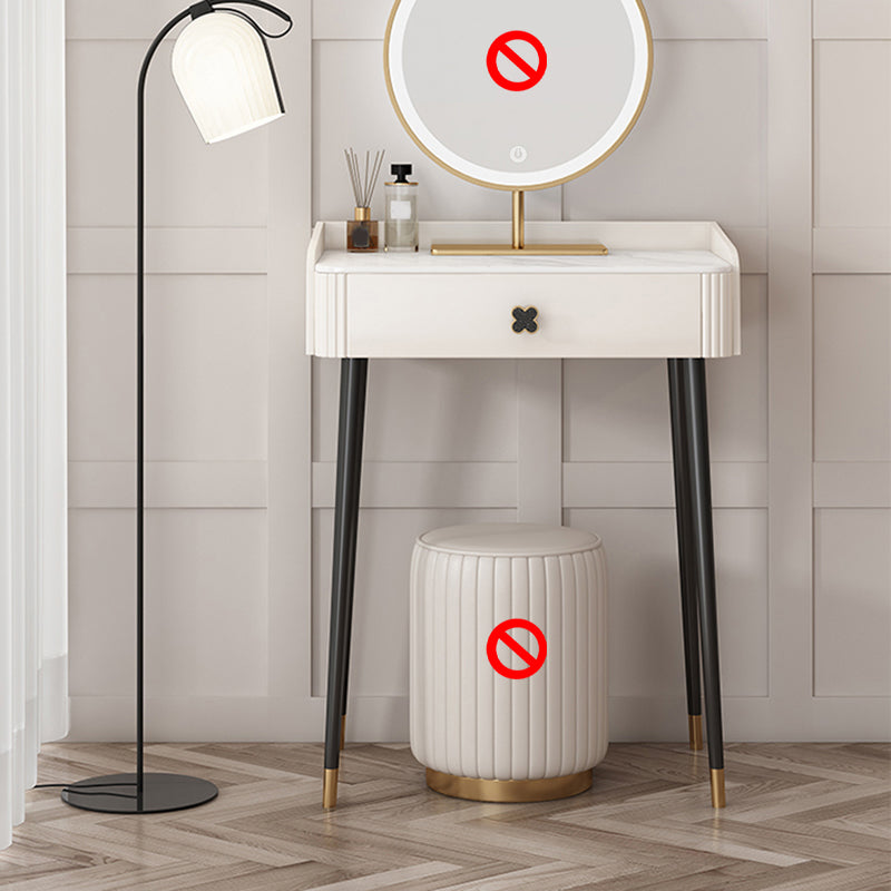 Contemporary Stone Vanity Dressing Table Set with Stool in White of 29.53" H