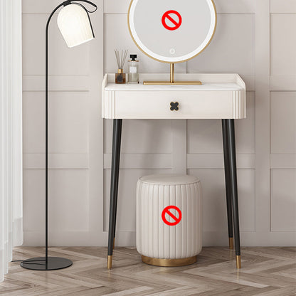 Contemporary Stone Vanity Dressing Table Set with Stool in White of 29.53" H