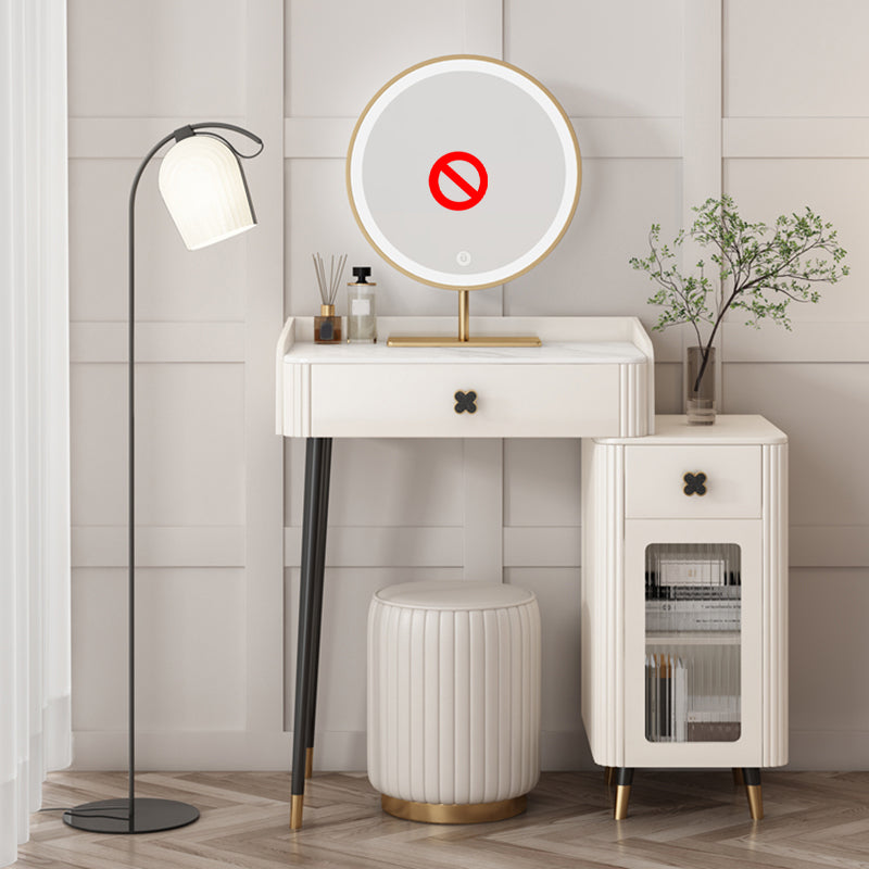 Contemporary Stone Vanity Dressing Table Set with Stool in White of 29.53" H