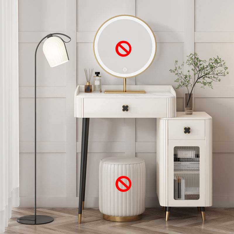 Contemporary Stone Vanity Dressing Table Set with Stool in White of 29.53" H