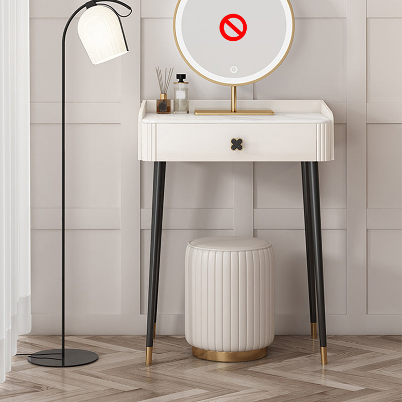 Contemporary Stone Vanity Dressing Table Set with Stool in White of 29.53" H