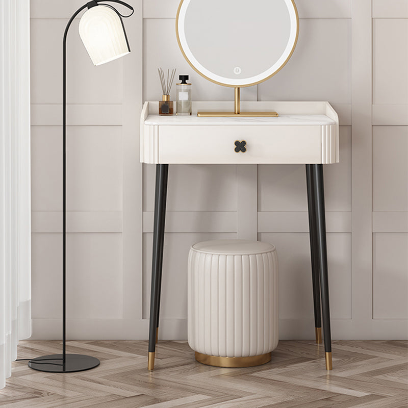 Contemporary Stone Vanity Dressing Table Set with Stool in White of 29.53" H