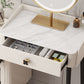 Contemporary Stone Vanity Dressing Table Set with Stool in White of 29.53" H