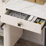 Contemporary Stone Vanity Dressing Table Set with Stool in White of 29.53" H