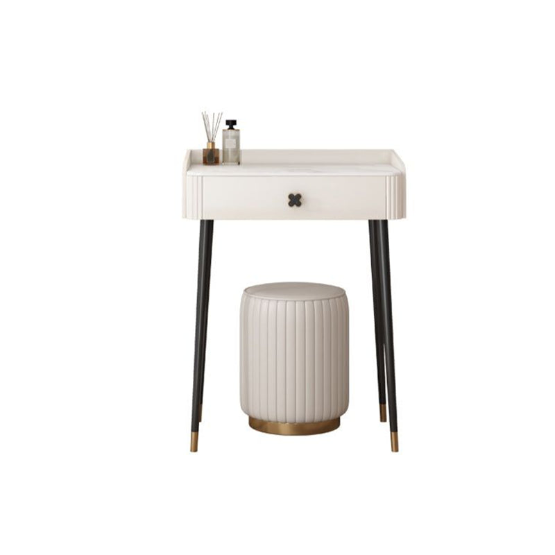 Contemporary Stone Vanity Dressing Table Set with Stool in White of 29.53" H