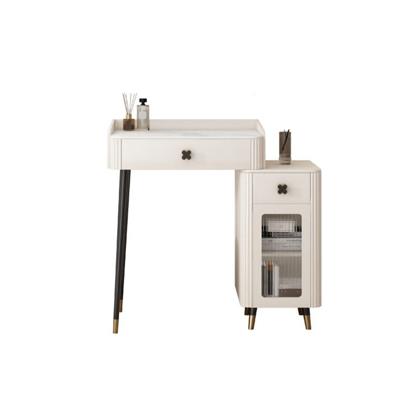 Contemporary Stone Vanity Dressing Table Set with Stool in White of 29.53" H
