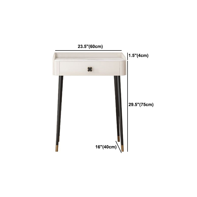 Contemporary Stone Vanity Dressing Table Set with Stool in White of 29.53" H